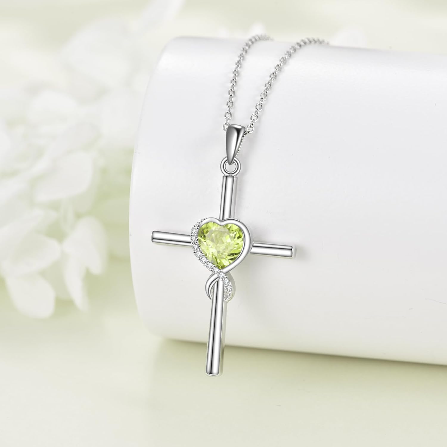 S925 Sterling Silver Cross Necklace for Women Birthstone Necklace Heart Infinity Cross Pendant Necklace Christmas Valentines Day Gifts Birthday Holiday Gifts for Her, 18"+2" Inches - Image 3