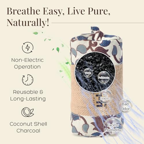 Image of Charcoal Air Purifier (Tropical Bloom) - Non-Electric, Reusable Odor & Moisture Absorber with Coconut Shell Charcoal for Home, Car, Closet & Office. (400gm & 250g), Combo of 2