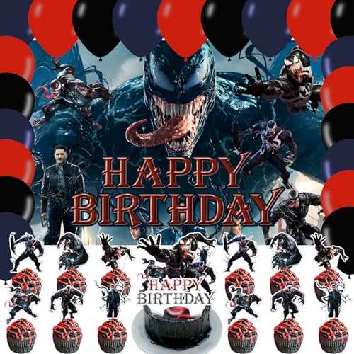 Ve-nom Birthday Party Supplies Backdrop 5x3 Venomm Movie Boys Kids Happy Birthday Background Photography Party Decorations Banner Photo Booth Props