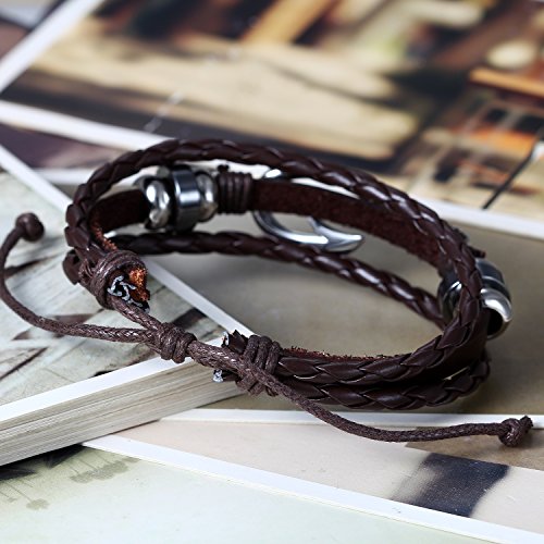 Flongo F047010 Men'S Womens 2Pcs Tribal Nautical Fish Hook Leather Wrap Bangle Cuff Bracelet thumb #3