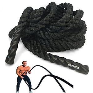 Battle Rope NEXPro – Polydac Undulation Rope Exercise Fitness Training – 1.5″ width Avail. in 30ft, 40ft, 50ft Length BLACK