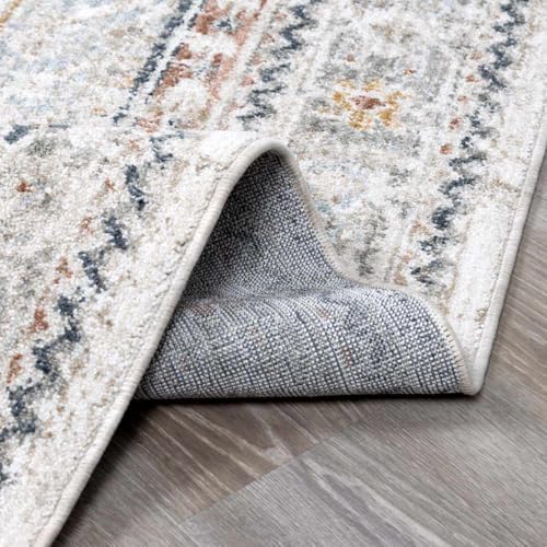 Image of Hauteloom Balfour Hallway, Kitchen Runner Rug - Medallion Geometric Border Floral Diamond - Traditional Oriental Transitional Oushak Turkish - Natural Gray, Cream, Gray, Beige, Blue - 2'7 inch x 7'3 inch