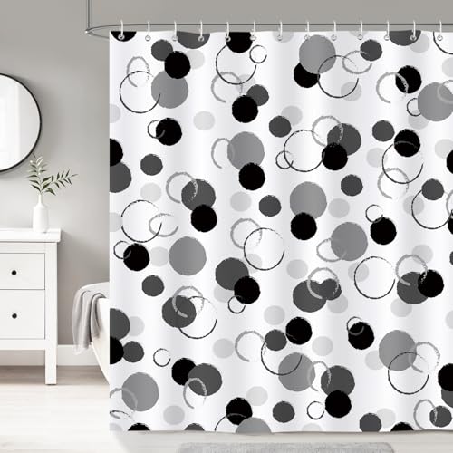 Dazzlewall Rideau de Douche Pois Noir et Blanc 180x180cm, Rideau de Bain Design Géométrique Moderne, Polyester Imperméable Anti-Moisissures avec 12 Crochets
