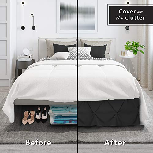 Image of Nestl Pinch Pleat Twin Bed Skirt - 14 inch Drop, Premium Microfiber Black Bedskirt