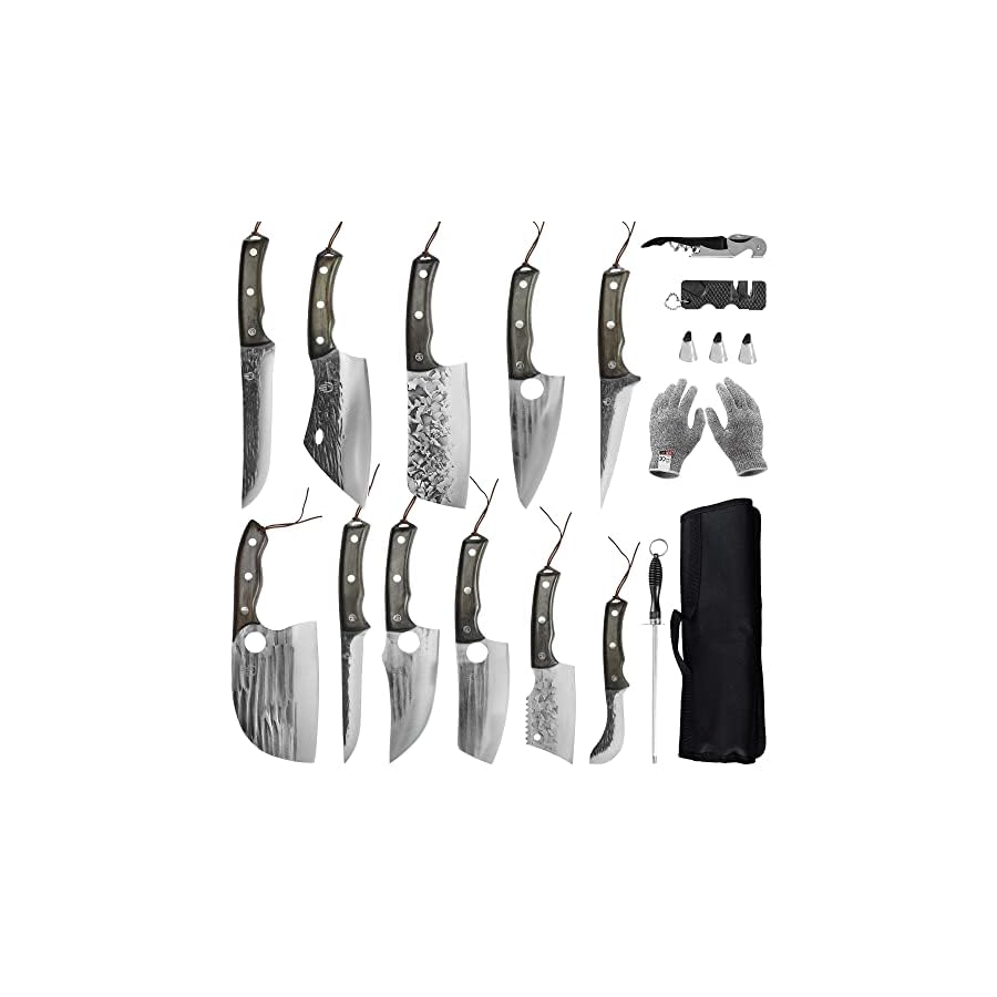 FULLHI-17pcs-Butcher-Chef-Knife-Set-include-sheath-High-Carbon-Steel-Cleaver-Kitchen-Knife-Whole-Tang-Vegetable-Cleaver-Home-BBQ-Camping-with-Knife-Bag FULLHI 17pcs Butcher Chef Knife Set include sheath High Carbon Steel Cleaver Kitchen Knife Whole Tang Vegetable Cleaver Home BBQ Camping with Knife Bag