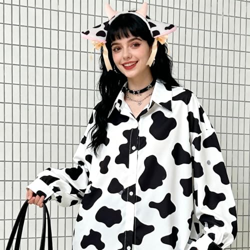 Image of Cow Ears and Horns Headband, Cow Headband with Bells, Plush Animal Headbands for Women and Men Christmas Animal Theme Cosplay Birthday Party