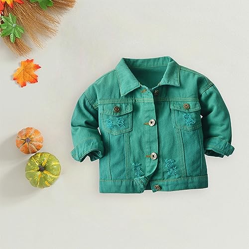 Kids Girls Ripped Denim Jacket Solid Color Button Down Long Sleeve Lapel Coat Stylish Casual Outwear for Toddler Girls4