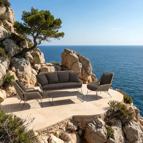 BRISHI Outdoor Sofa Set | Balcony Sofa | Patio Furniture Sets | Conversation Sets | Braid & Rope...