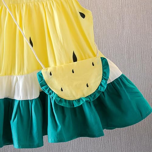 Image of Bold N Elegant One in Melon Girl's Cap Sleeve Cotton Summer Party Flared Knee Length Dress Frock with Faux Bag Purse for Infant Toddler Baby Girl's