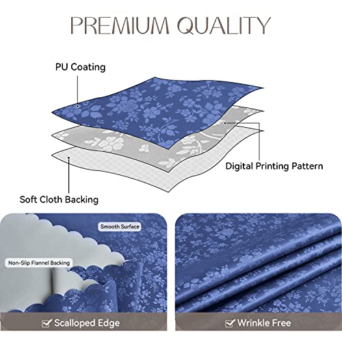 Image of Romanstile Waterproof Vinyl Tablecloth Rectangle, 60 x 120 Inch, Rose Navy Blue