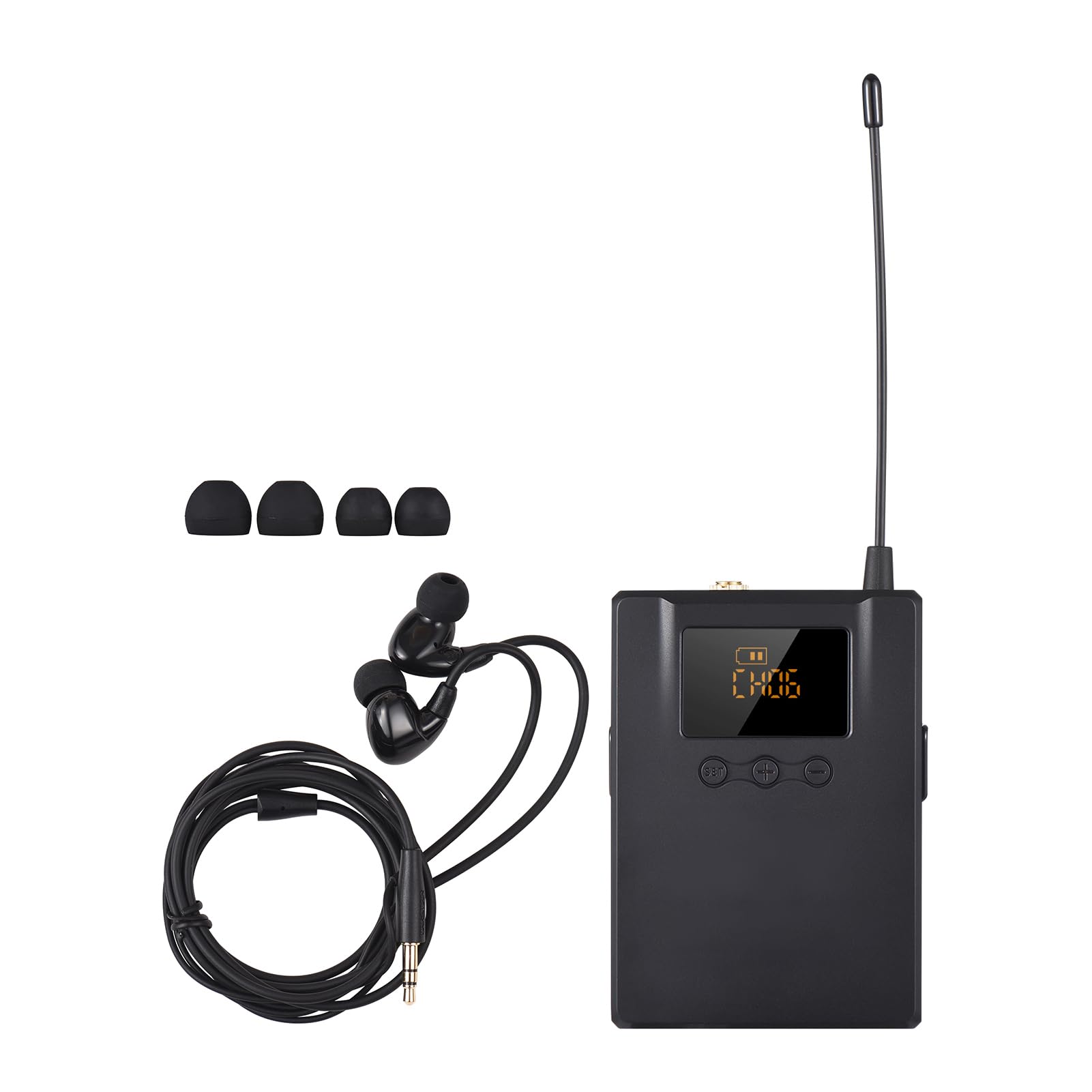 Domary Odbiornik Typu Bodypack UHF ze Słuchawkami Dousznymi Cyfrowy Wyświetlacz LED Bezprzewodowa częstotliwość 520–600 MHz do Monitorowania Sceny Instrumentalnej i tłumaczeń
