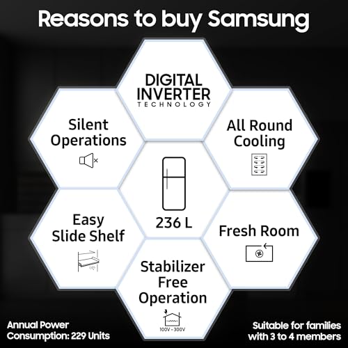 Image of Samsung 236 L, 3 Star, Digital Inverter, Frost Free Double Door Refrigerator (RT28C3053S8 /HL, Silver, Elegant Inox)
