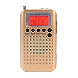  Mini-Tragbares Radio Flugzeug Band Empfänger FM/AM/SW/CB/Air/UKW-Radio World Band mit LCD-Display Wecker für Walking Jogging,Gold