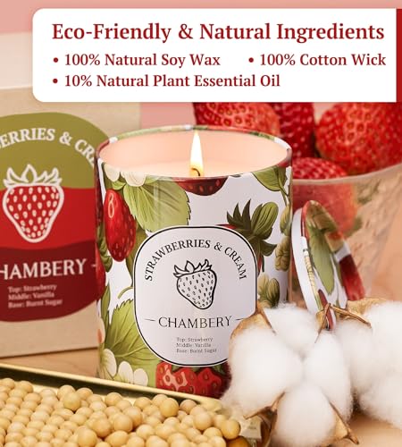 Chambery JC9 Strawberries And Cream Candle 9.17Oz | Artful Strawberry Motif In Premium Tin thumb #2