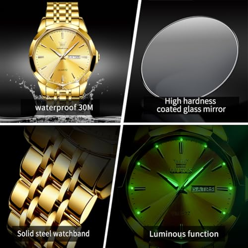 Image of OLEVS Watches for Men Waterproof Diamond Business Luxury Dress Analog Quartz Stainless Steel Luminous Day Date Two Tone Casual Men's Wrist Watches Gift