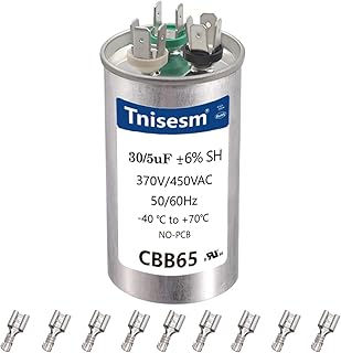 Tnisesm 30+5 uF 30/5 MFD ±6% CBB65 Capacitor Dual Run Circular Start Capacitor with 9PCS 6.3mm Spade Terminal for AC Motor Run or Fan Start or Condenser Straight
