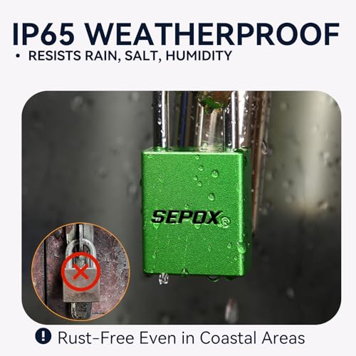 Image of SEPOX 4-Pack Green Aluminum Padlocks, Rust /Waterproof, Keyed Alike | Green aluminum set with 8 same keys, high security. For outdoor /industrial LOTO, gates, storage, lockers & fences.