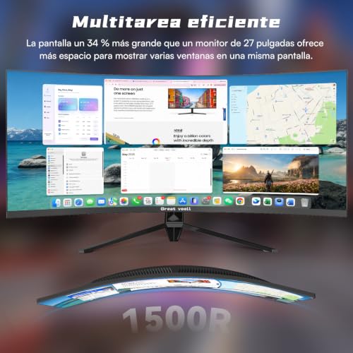Image of Great voell 34 Inch Curved Gaming Monitor, 240Hz 1ms Display, 1500R 21:9 WQHD VA Screen, G-Sync & FreeSync, HDR, PIP /PBP, DP1.4 & HDMI 2.0, Tilt Adjustable, VESA, DP Cable Included, Pro Gaming