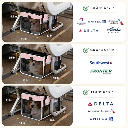 Image of Lekereise Top-Expandable Pet Carrier 18x11x11Inch Delta American United Airline Approved Soft Sided Underseat to 15lbs Travel Carriers for Small Dogs Cats with Locking Safety Zippers Anti-Scratch Mesh