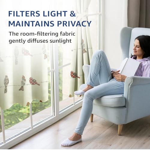 Image of Amazon Basics - Animal Print Light Filtering Curtains | 100% Cotton 150 TC | Set of 2 | 5 Feet | 115 x 150 cm | Cream | Eyelets & Tiebacks | Ideal for Bedroom and Living Room