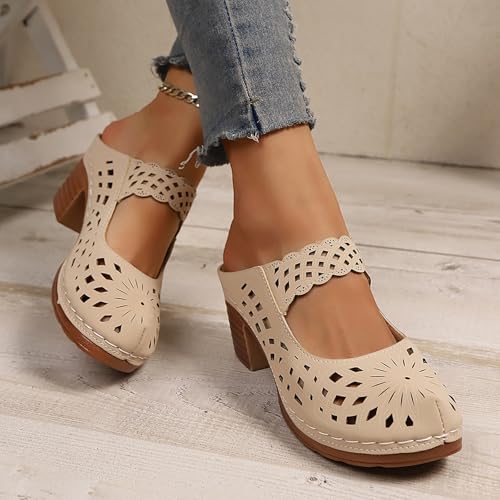 Women's Closed Toe Chunky Heel Sandals Slip On Block Heel Walking Slides Shoes Mules for Women Dressy Summer Casual Hollow Out Comfort Slippers Outdoor Platform Slide Wedge Sandals2