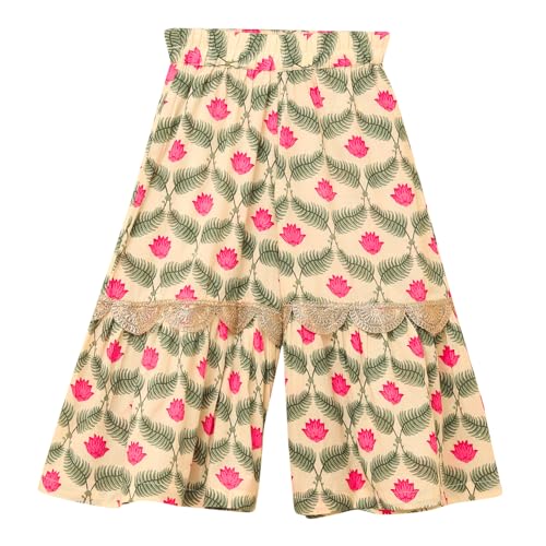 Image of Hopscotch Girls Beige Floral Print Kurta And Sharara Set With Dupatta