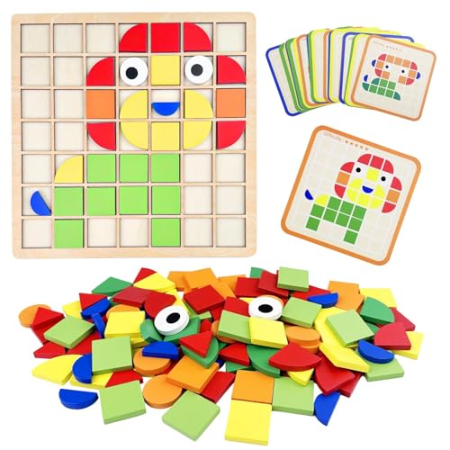 Ravytha 120 pièces de Forme Mosaique Puzzle en Bois Tangram Enfant avec 20 Cartes de Conception,...