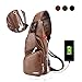 Men's Leather Sling Bag Chest Shoulder Backpack Crossbody Bag with USB Charging Port for Travel, Hiking,Cycling