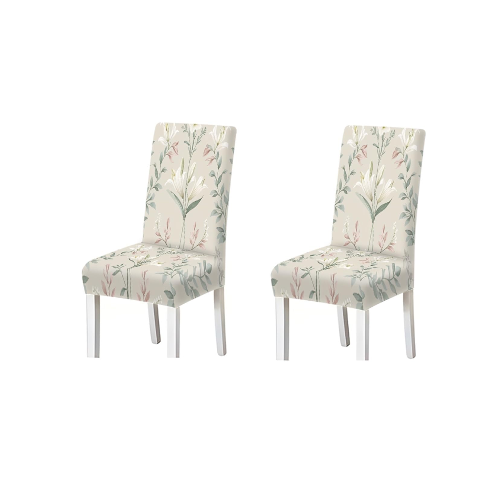 KXUAUV Vintage Beige White Lily Floral Print Dining Chair Covers, Stretch Slipcovers For Home Kitchen Dining Room Party, 2/4/6PCS Seat Protectors for Restaurant Hotel Party(2PCS Chair cover)