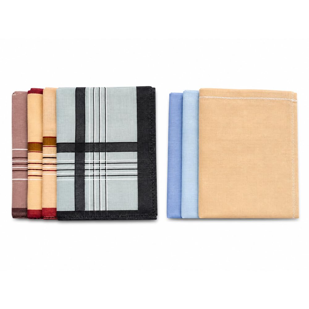 100% Pure Cotton Handkerchief for Men Combo Pack of 6 | Premium Collection Hanky, Soft Absorbent Big Size Rumal | Breathable Washable Everyday Formal Office Pocket Square Kerchiefs for Men, Boys-image-22