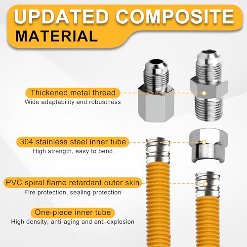 Tomoon 72 Inch Dryer Gas Line Kit With Connector For Stove Range Water Heater,Flexible Stainless Steel Gas Line With 1/2 Inch Fip Fitting 1/2 Inch Mip(Tapped 3/8 Inch Fip)Fitting By Tomoon thumb #3