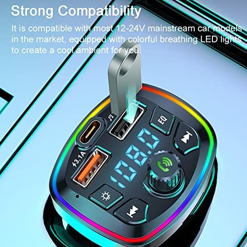 Goolsky Bluetooth FM Transmitter,Car MP3 Music Player Bluetooth 5.0 FM Transmitter Radio Receiver Dual USB & PD Car Charger Adapter Support TF Card/USB Drive Hands-Free Calling Voltage Display