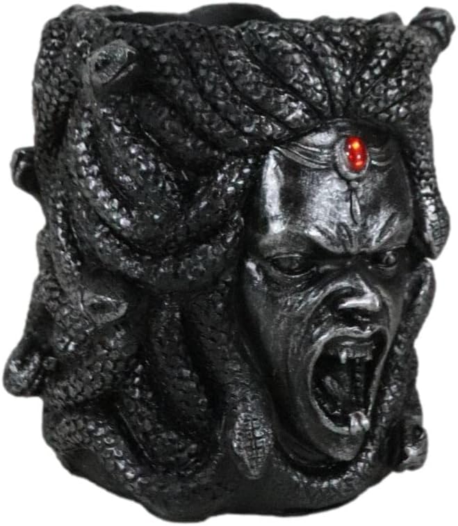 Miniatura 5 de Ebros Gift Mitología griega Gorgona gótica hermanas diosa medusa con serpientes salvajes pelo y rojo sangre gema cabeza adorno papelería lápiz