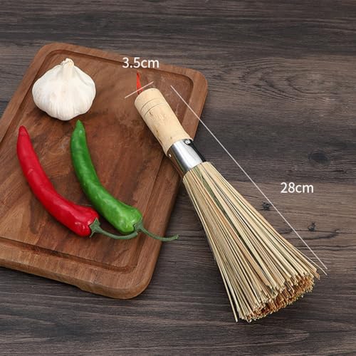 Image of 4 Pack Bamboo Pot Brush, Wok Cleaning Brush for Dishes, Pans, Cast Iron (Wooden-Lanyard)