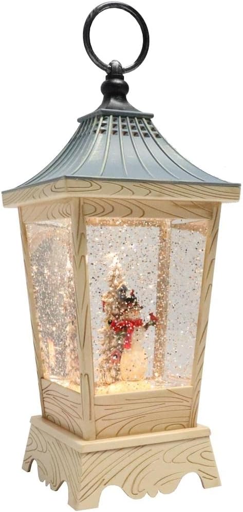 Roman Snowman Wood Lantern Led Swirl Lantern