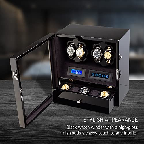 Image of 4 Watch Winder with 5 Watch Storage Space, LCD Display, Touch Control and Interior Light