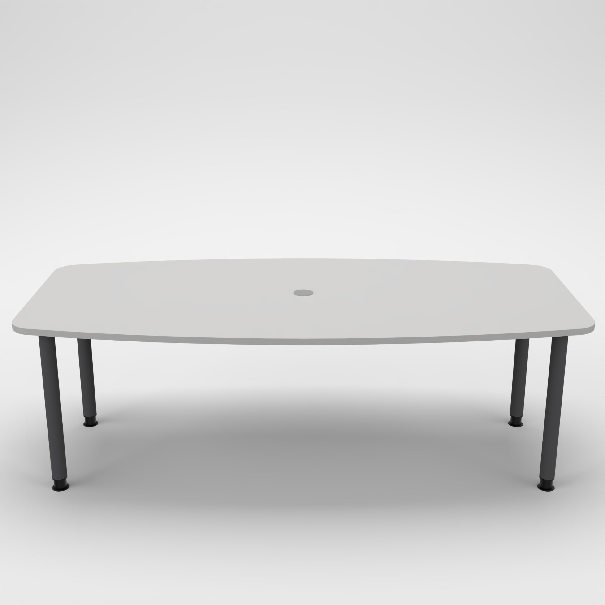 Konferenztisch KONTI 220x103 cm – ovaler Besprechungstisch in Grau mit graphitfarbenen Rundrohrfüßen & Kabelauslass, Meetingtisch für 6–8 Personen, moderner XXL-Tisch fürs Büro & Besprechungsraum