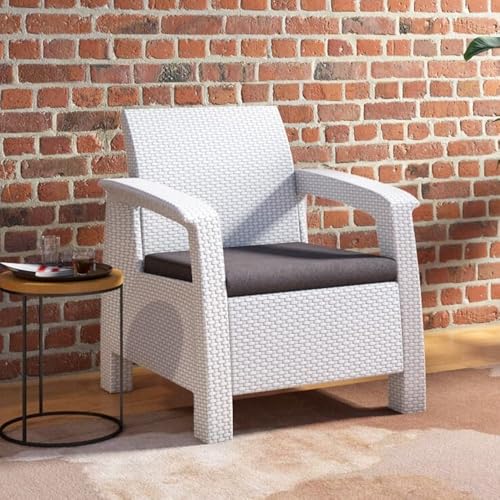 Image of Nilkamal Goa 1 Seater Balcony Sofa with Cushion|Indoor & Outdoor Furniture|Patio Chair One Seater|Gardens Poolside Cafes Restaurants and Terraces, Milky White & Grey