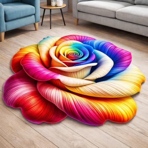 Image of Decorative 3D Rose Floor Mat | Anti-Slip, Water Absorbent & Machine Washable | Premium Soft Microfiber Decorative Rug for Home, Living Room & Bedroom | 24x24 Inch, (Multy Shade, Rose)