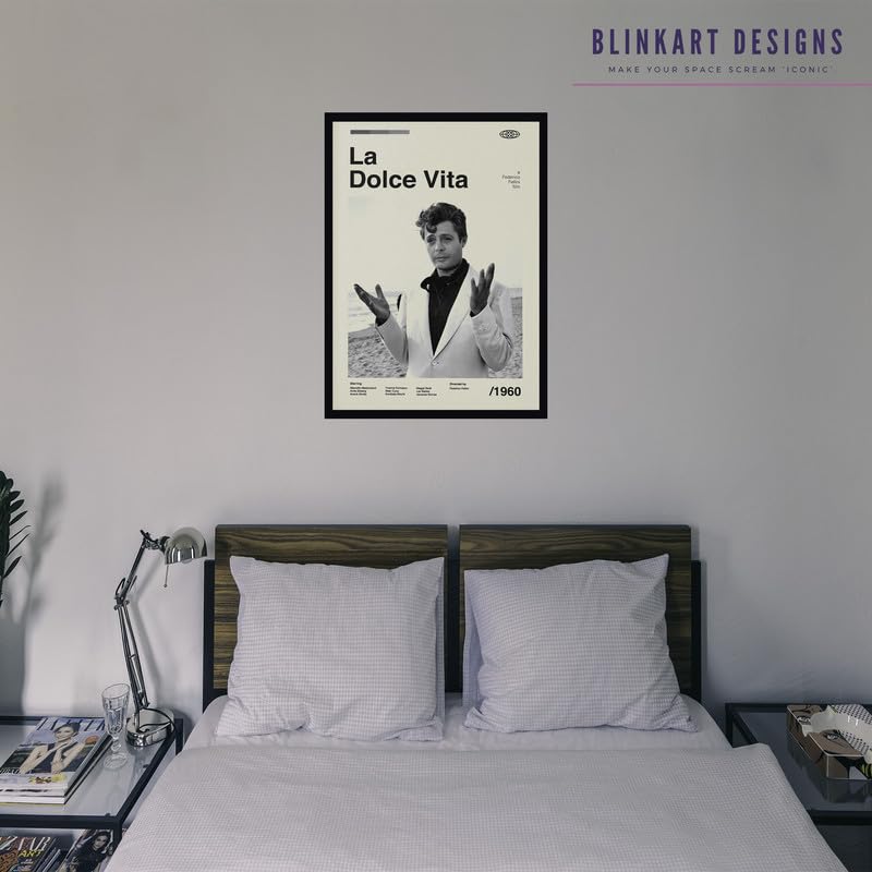 Image of BLINKART La Dolce Vita Movie Poster Frame 8x12 Inch | Premium 300 GSM Paper Wall Print | Mid Century Vintage Film Artwork for Home, Bedroom, Living Room, Office | Framed Photo Decor