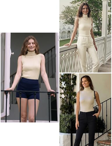 Image of v28 Women Sleeveless High Neck Turtleneck Stretchable Knit Sweater Top