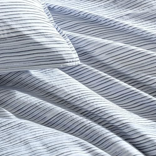 Parure de lit en percale de coton premium Calvin Klein motif rayures bleu