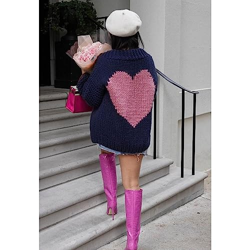 Image of CHICWISH Women's Navy Key to My Heart Hand Knit Chunky Cardigan