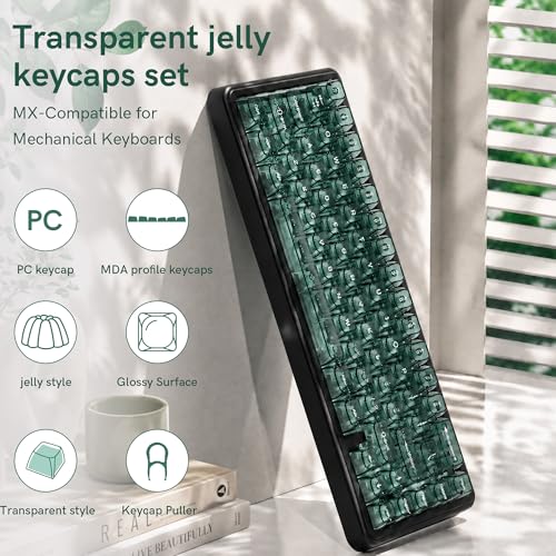 Image of dagaladoo Mint Green Clear keycaps,Transparent Keyboard keycaps,Jelly Key caps Set,Shine Through keycap，MDA Profile Keyboard caps for Mx Switches Mechanical Keyboard(115key)