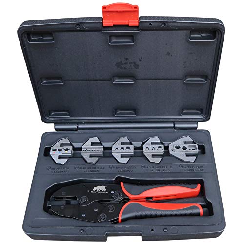 Automotive Cable Crimping Kit - 5 Die Quick Change Ratchet Crimper Includes Ignition Lead Die