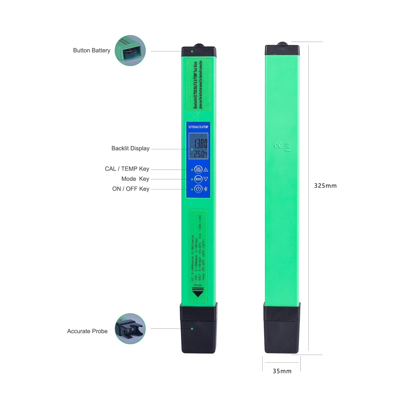 Ph Metre, Testeur numérique de qualité de l'eau salée, compteur de salinité de température for Aquarium, nutriments hydroponiques, étang à poissons Koi pour l'eau salée, bain à remous, spa, piscine