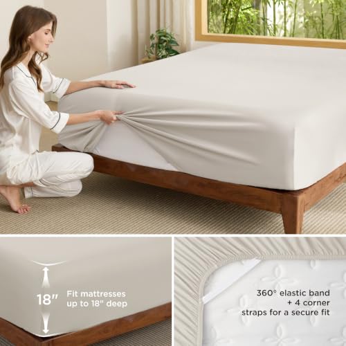 Image of Bedsure PureWoven Queen Fitted Sheet Qnly, 100% Rayon Derived from Bamboo