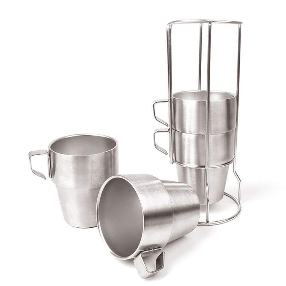 Kubek ze stali nierdzewnej 300 ml (zestaw 4 szt.) Premium do układania w stos kubki do kawy, na zewnątrz, na kemping i do aktywności wewnątrz pomieszczeń, kubek termiczny ze stali nierdzewnej
