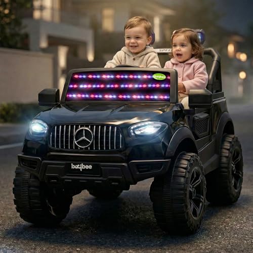 Image of Baybee BeastX Battery Operated Jeep for Kids with Parental Control | Baby Ride On Electric Car with RGB Lights, Music & Swing Mode | Rechargeable Battery Car for Kids 2 to 6 Years (Black)
