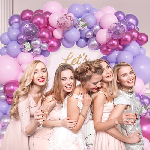 Image of Ouddy Life 157 Pcs Pink Purple Balloons Arch Garland Kit,Metallic Light Pastel Pink Purple Confetti Latex Balloon Different Size for Birthday Bridal Baby Shower Wedding Mothers Day Party Decorations